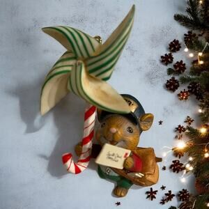 NIB Enesco Merry Mailman Christmas Holiday Ornament Mail Carrier Pinwheel Vintge